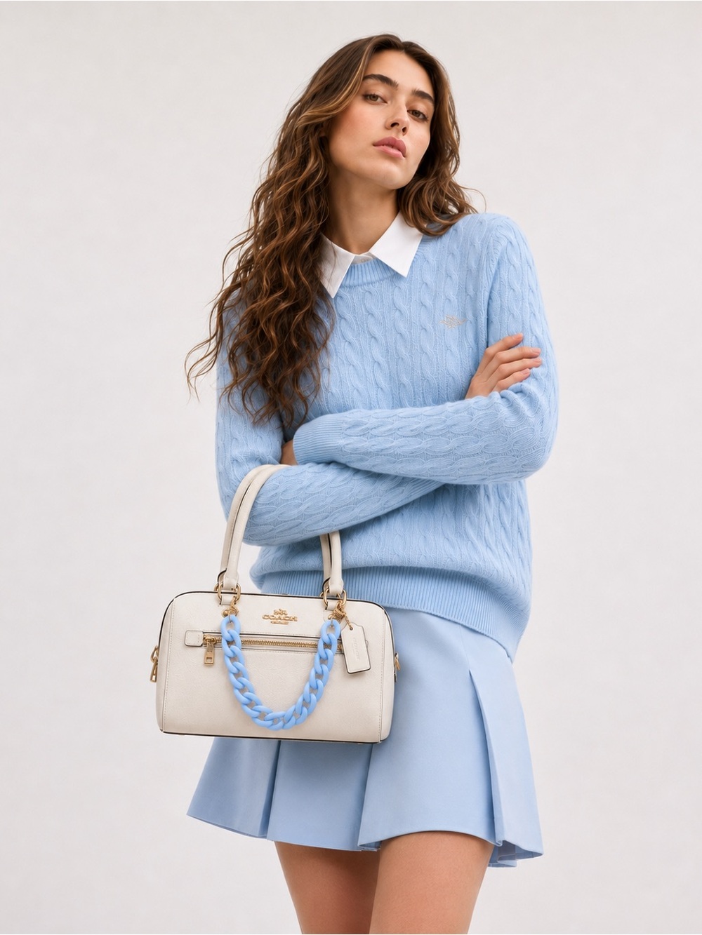 Coach Rowan bag in Chalk off white leather with chain charm